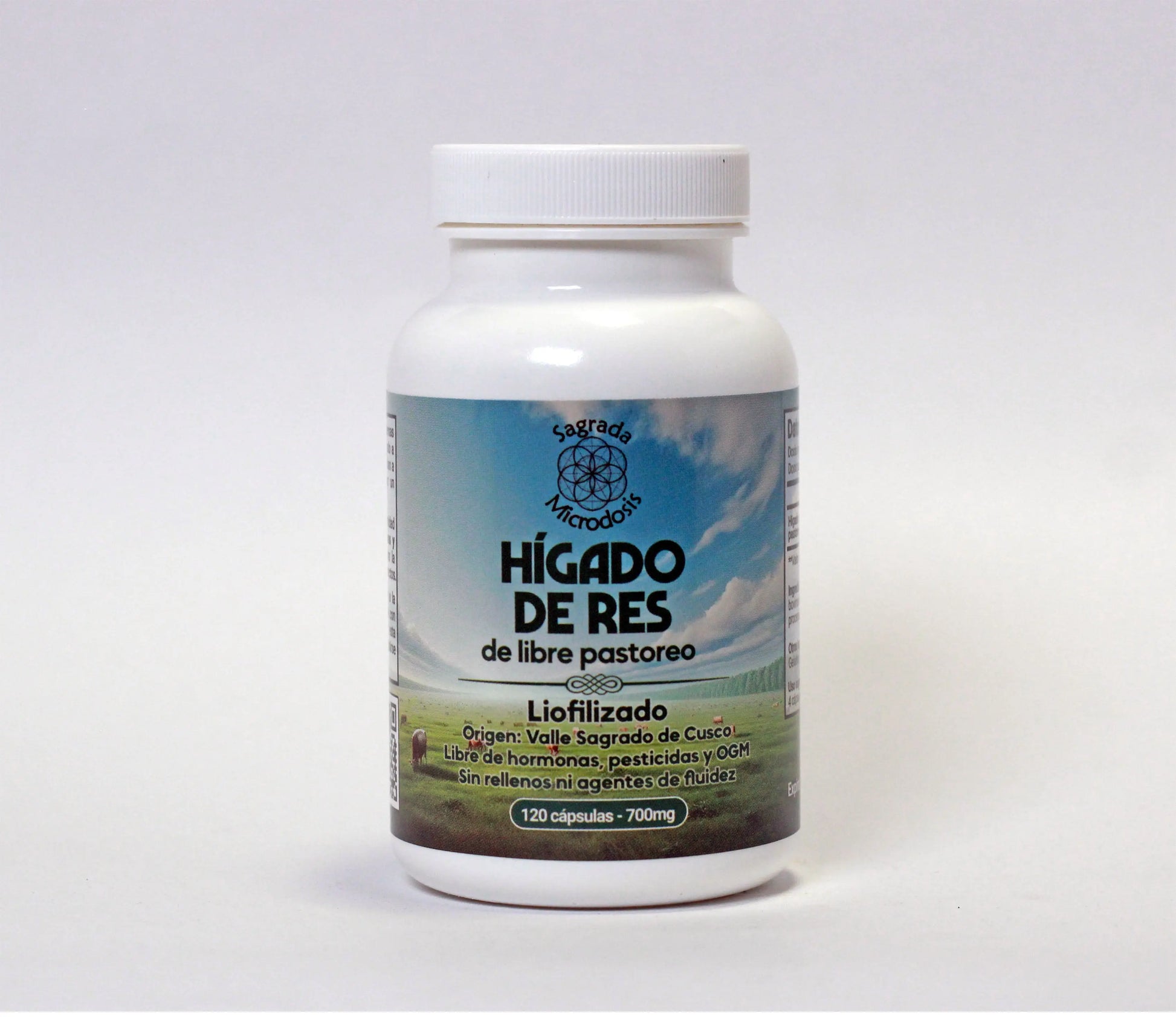 Hígado de res de libre pastoreo (liofilizado) 700mg - 120 cápsulas Sagrada Microdosis